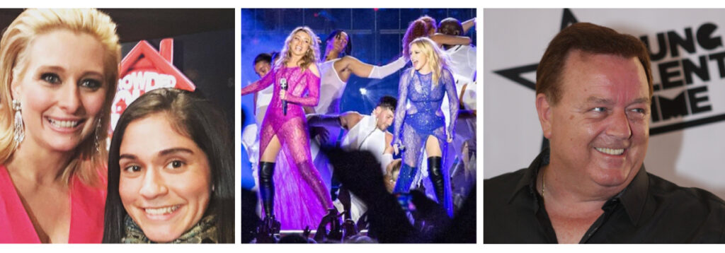 Joh Griggs with Dani Cleary; Dani and Kylie Minogue at World Pride 2023 (image Kevin Nguyen); Johnny Young on Young Talent Time (image Eva Rinaldi)