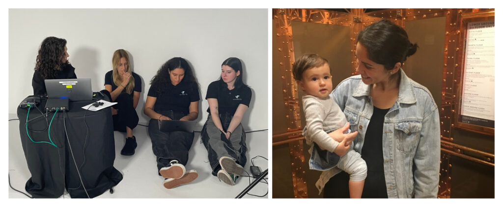 WordBirds team teleprompter training; Dani with her daughter in London 2019